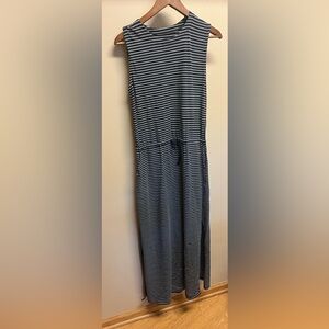 Pact Blue and White Striped Maxi Dress